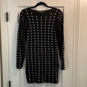 INC International Concepts Silver Studded Long Sleeve Knee-Length Dress